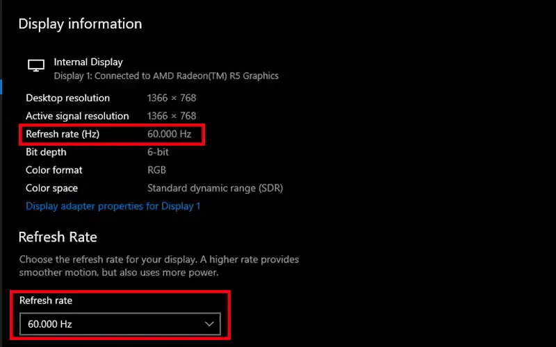 how to check laptop screen refresh rate